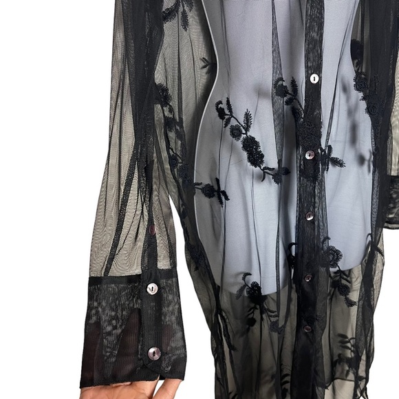 Zara Black Button Down Duster with Flower Stitch Print Size S - Picture 7 of 7